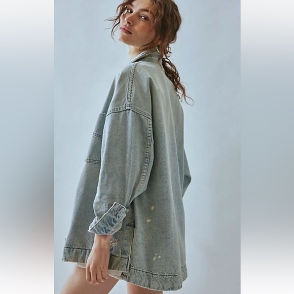 Free People Madison City Denim Jacket Distressed We The Free Bleach Spots - Picture 3 of 8